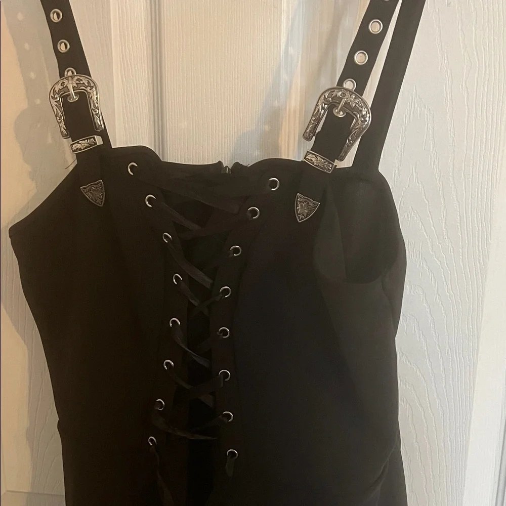 SHEIN Curve Elegant Black Heavy Metal/Goth Corset Dress - Picture 3 of 4